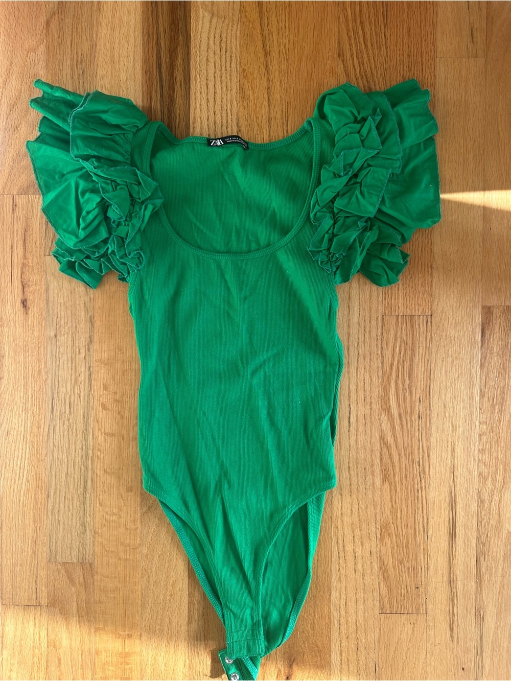 Zara Bright Green Ruffle Sleeve One-Piece Bodysuit